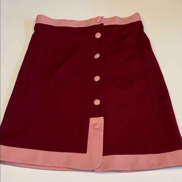 🔥SALE Anthropologie "Hutch Milan" Color Blocked Mini Wine & Pink Skirt 4 - Picture 1 of 10